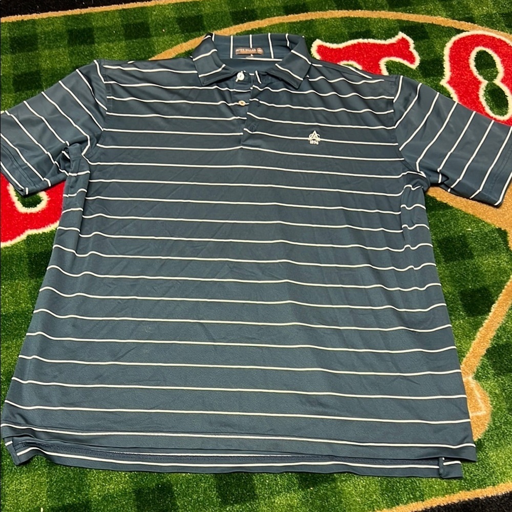 Peter Millar/Atkinson C.C. Mens Sz Large Blue Striped Golf Polo Shirt